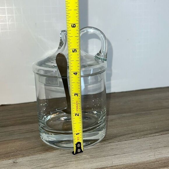 Lidded Jam Jelly Dish With Spoon  And Lid Vintage Heritage Glass Table Service - Picture 2 of 8